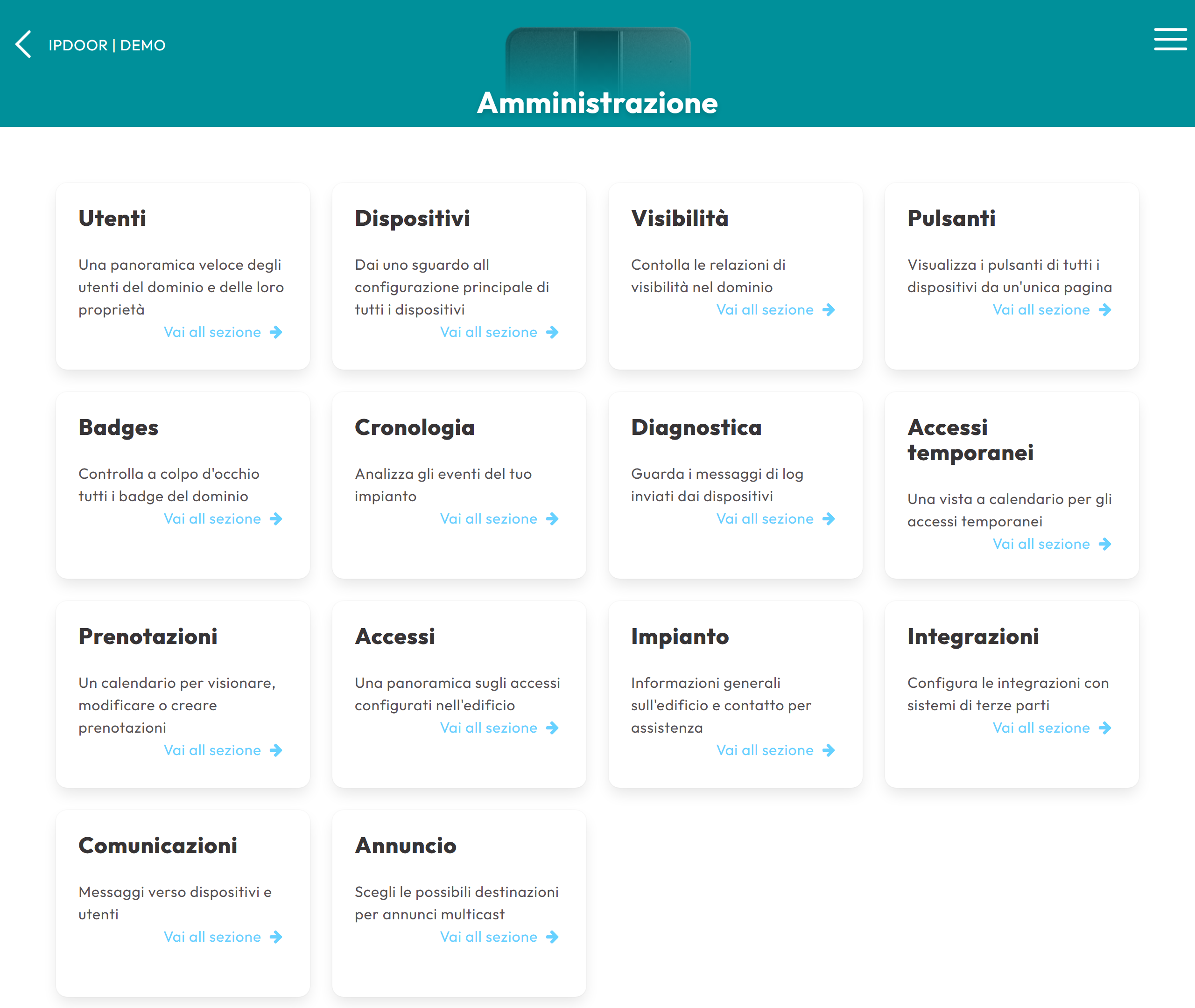 Il cruscotto Amministrazione della Console con la scheda Annuncio in fondo