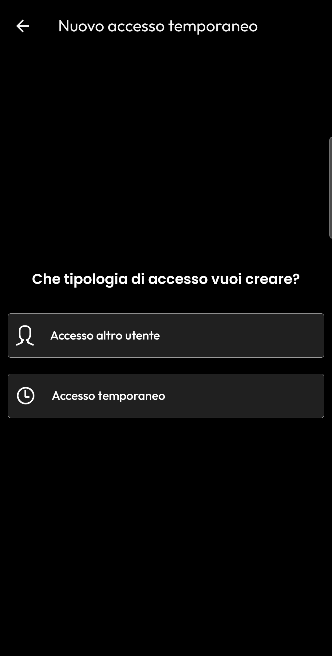 Scelta del tipo di accesso temporaneo