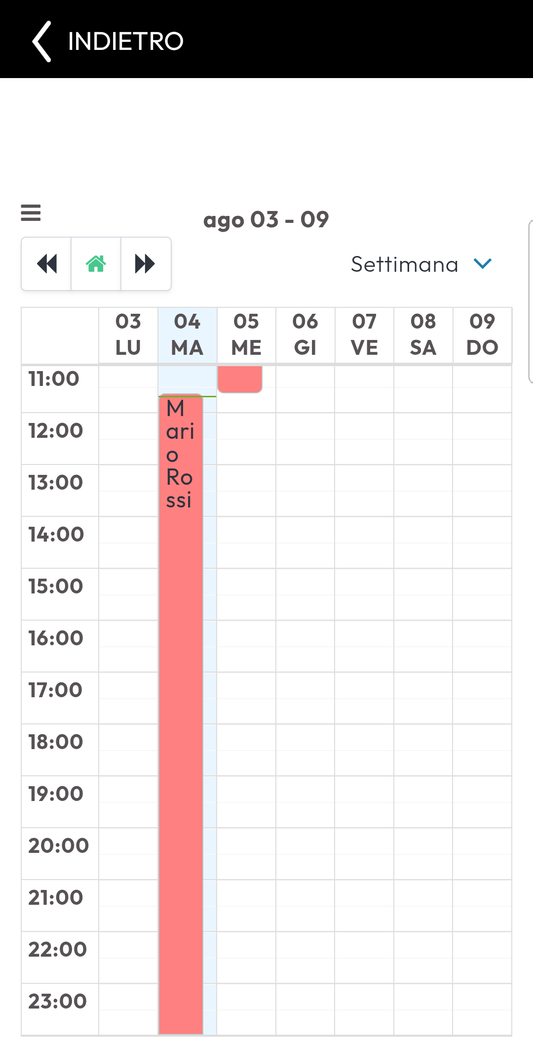 Accesso temporaneo mostrato nel calendario