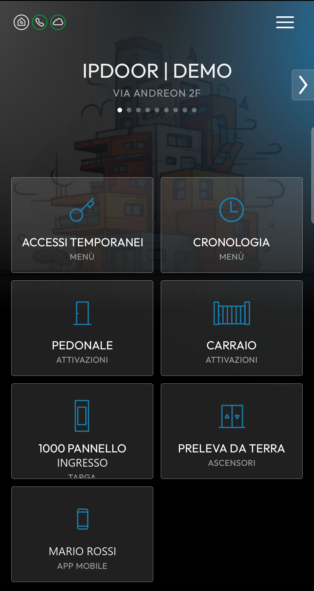 Schermata principale dell'App Mobile