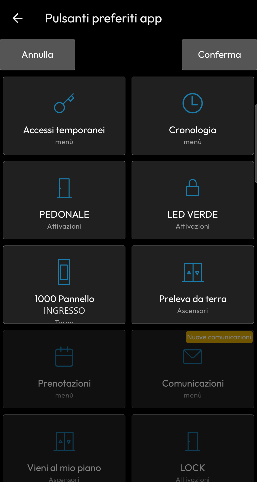 Selezione dei comandi preferiti